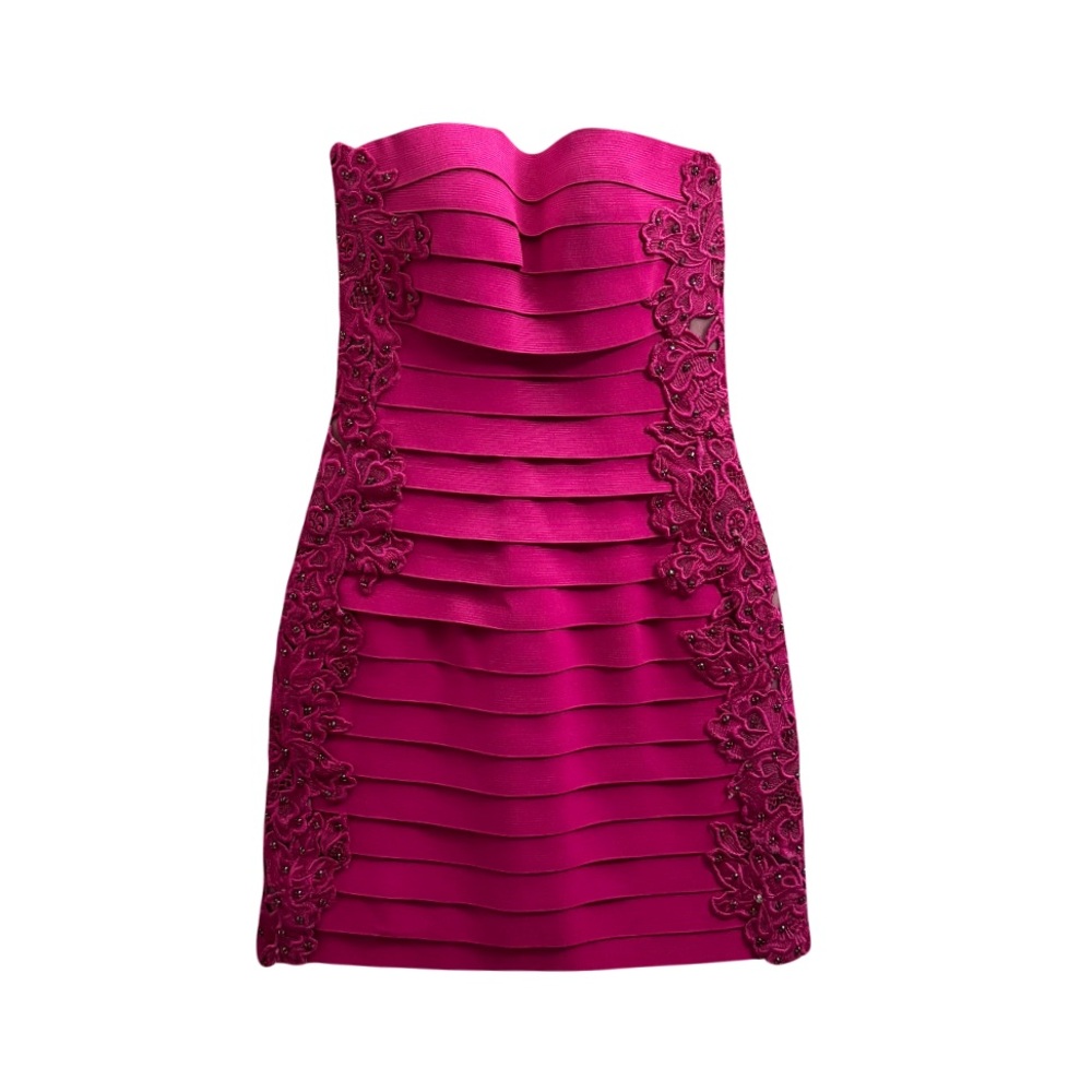 Sherri Hill Pink Embellished Strapless Mini Dress